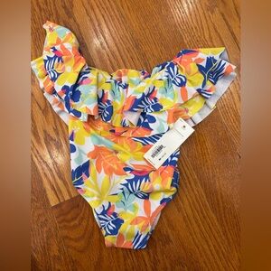 Janie and Jack Floral Ruffle One Piece Bathing Suit- Blue, Yellow, Orange